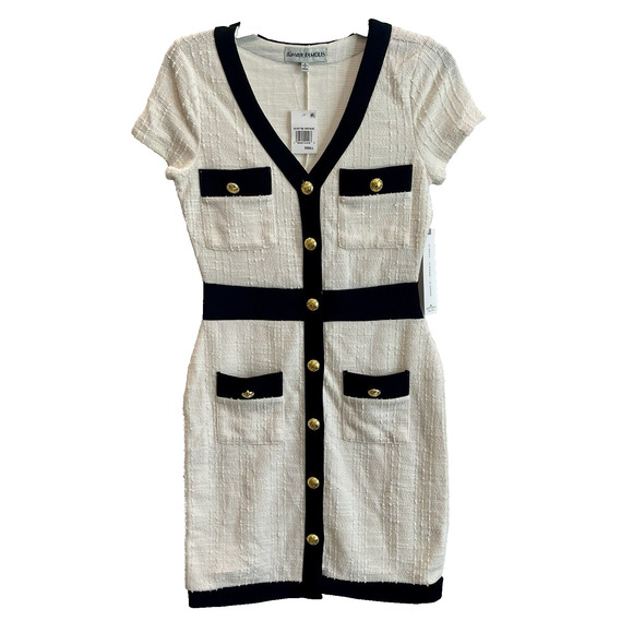 Almost Famous Tweed Button-Front Dress Womens Juniors White Size Small🌻NEW🌻 - Picture 3 of 11